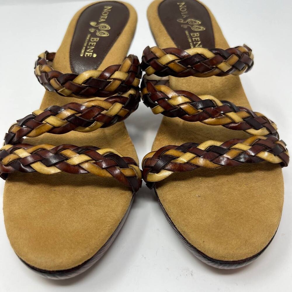 Nota Bene Sandals Women's 7 Wood Kitten Heel Strappy Leather RARE Non-Slip EUC - Picture 9 of 12